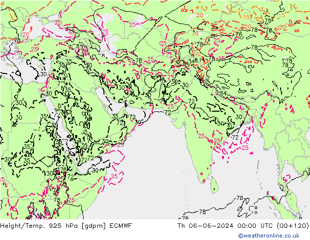 Height/Temp. 925 hPa ECMWF gio 06.06.2024 00 UTC