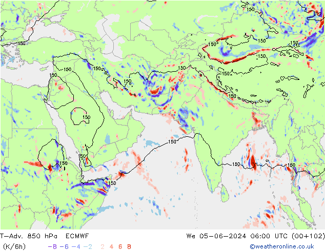 T-Adv. 850 hPa ECMWF St 05.06.2024 06 UTC