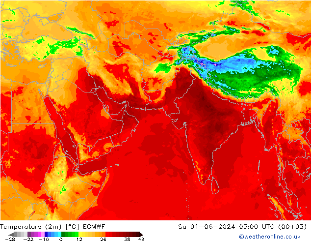 Temperature (2m) ECMWF Sa 01.06.2024 03 UTC