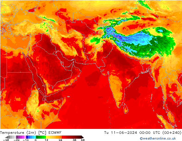 Temperature (2m) ECMWF Tu 11.06.2024 00 UTC