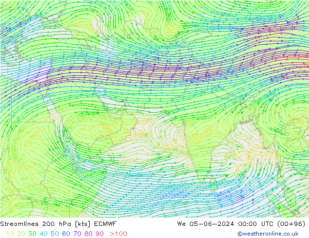 Ligne de courant 200 hPa ECMWF mer 05.06.2024 00 UTC