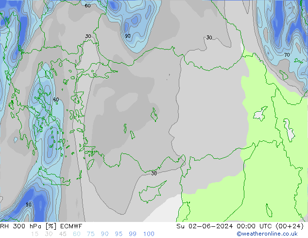 Humidité rel. 300 hPa ECMWF dim 02.06.2024 00 UTC