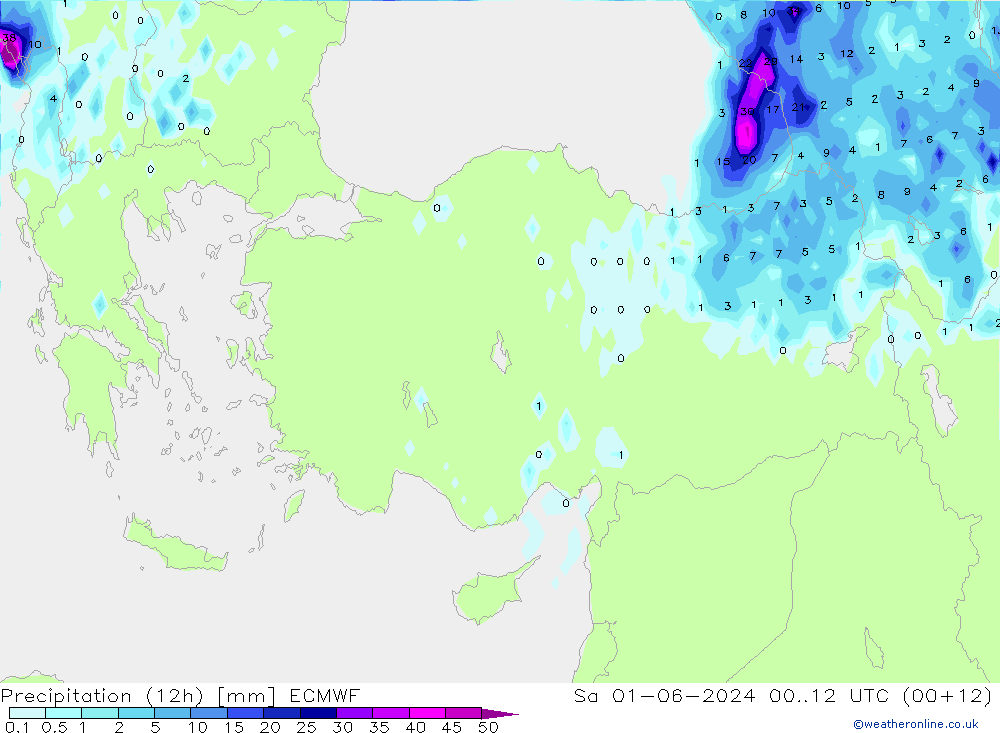 Totale neerslag (12h) ECMWF za 01.06.2024 12 UTC