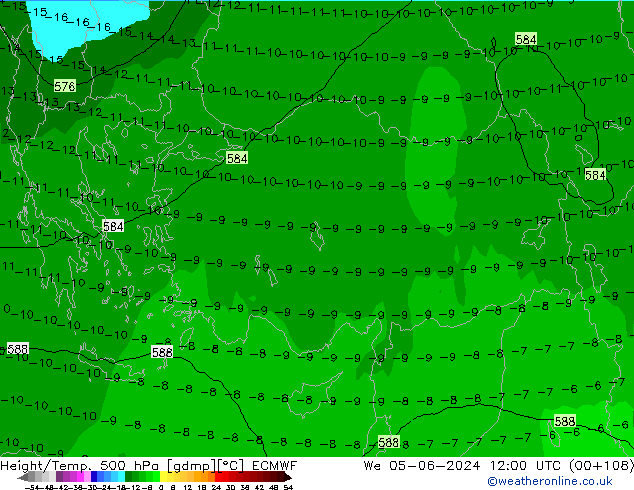 Z500/Rain (+SLP)/Z850 ECMWF mer 05.06.2024 12 UTC