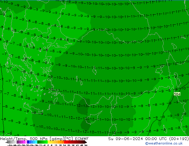 Z500/Rain (+SLP)/Z850 ECMWF Dom 09.06.2024 00 UTC