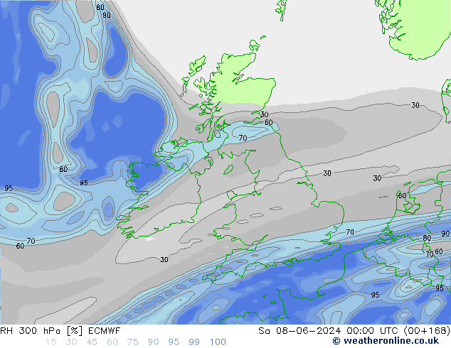 RH 300 hPa ECMWF Sáb 08.06.2024 00 UTC