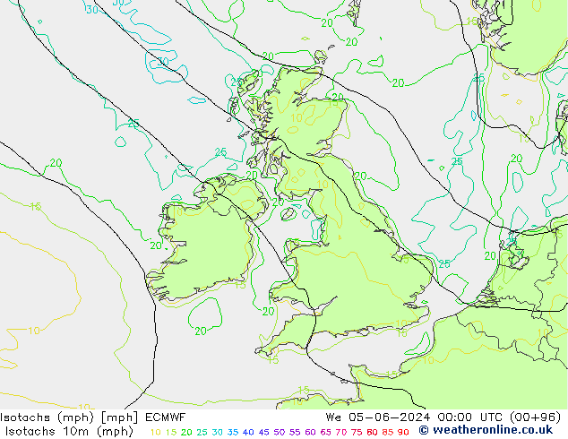 Isotachen (mph) ECMWF Mi 05.06.2024 00 UTC