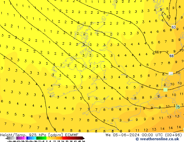 Height/Temp. 925 hPa ECMWF St 05.06.2024 00 UTC