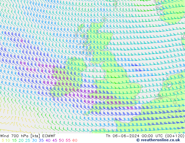 Wind 700 hPa ECMWF Th 06.06.2024 00 UTC