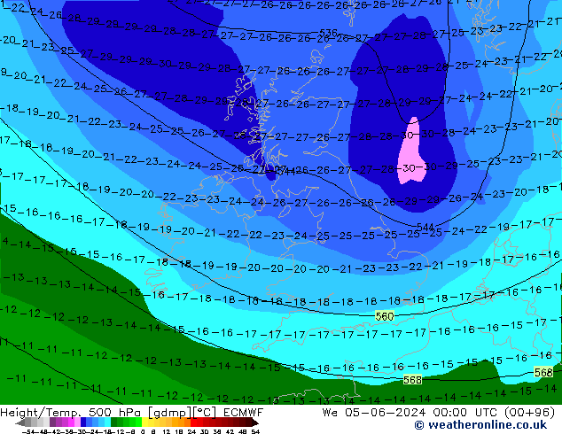 Z500/Rain (+SLP)/Z850 ECMWF We 05.06.2024 00 UTC