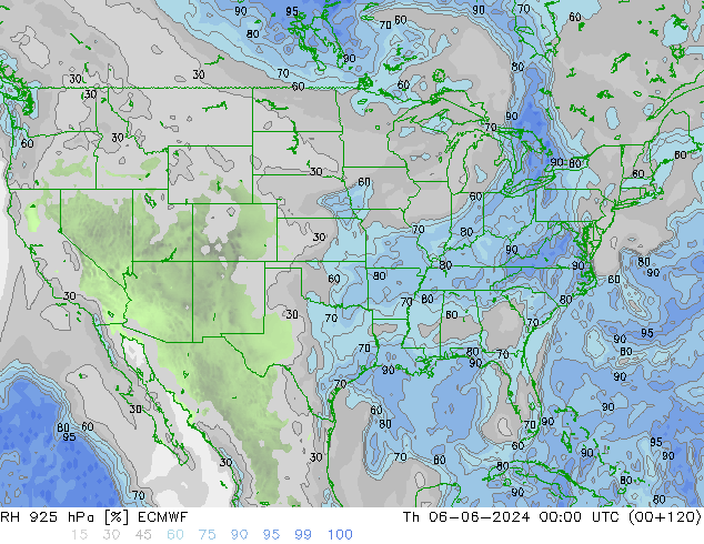 RH 925 hPa ECMWF gio 06.06.2024 00 UTC