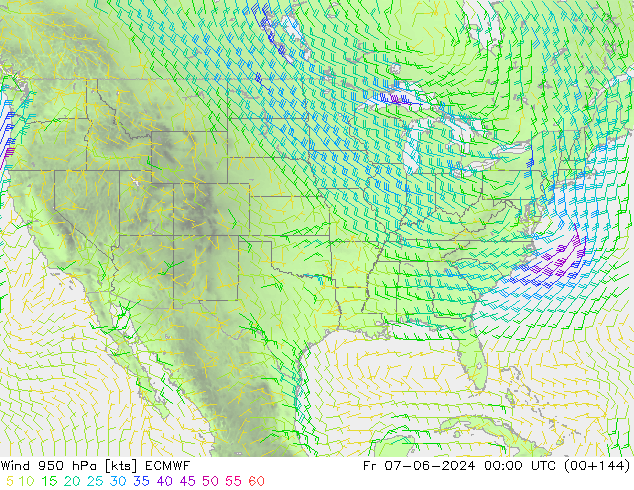 Vento 950 hPa ECMWF Sex 07.06.2024 00 UTC