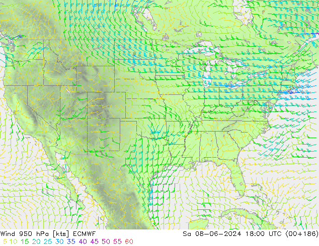 Wind 950 hPa ECMWF za 08.06.2024 18 UTC