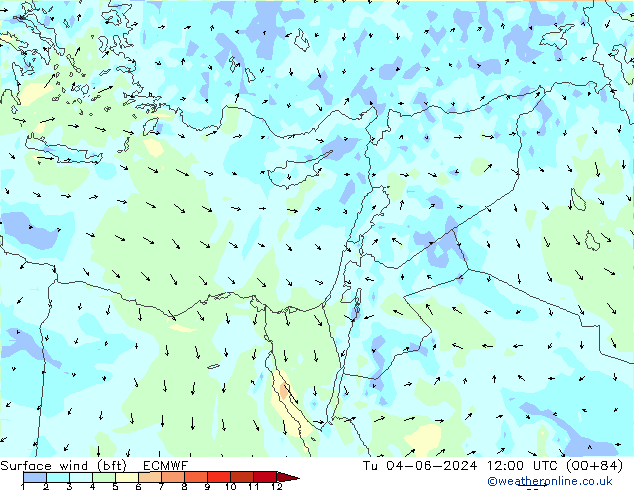 Rüzgar 10 m (bft) ECMWF Sa 04.06.2024 12 UTC