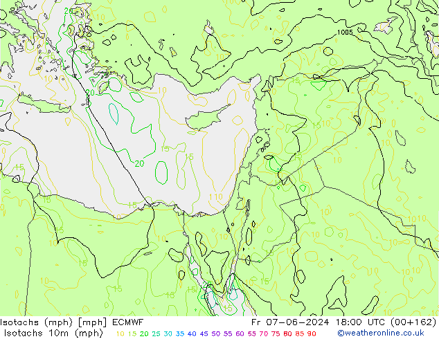 Eşrüzgar Hızları mph ECMWF Cu 07.06.2024 18 UTC