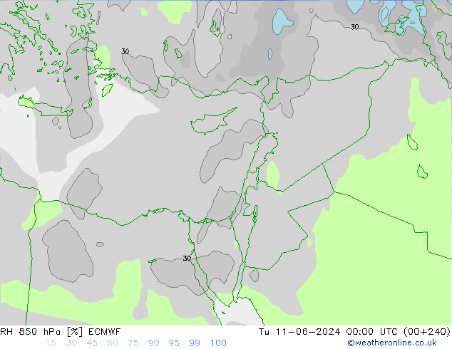 Humedad rel. 850hPa ECMWF mar 11.06.2024 00 UTC