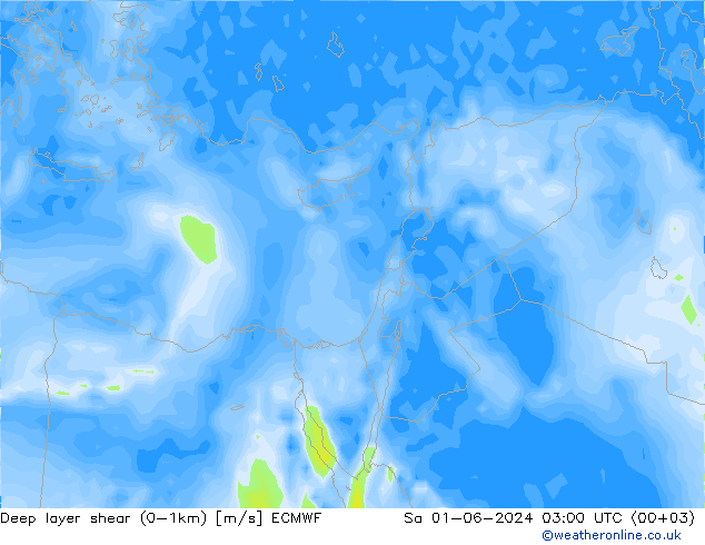 Deep layer shear (0-1km) ECMWF Sáb 01.06.2024 03 UTC