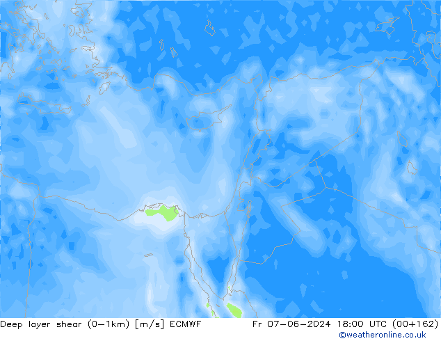 Deep layer shear (0-1km) ECMWF Cu 07.06.2024 18 UTC