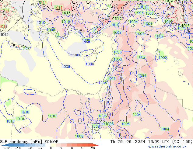 SLP tendency ECMWF Čt 06.06.2024 18 UTC