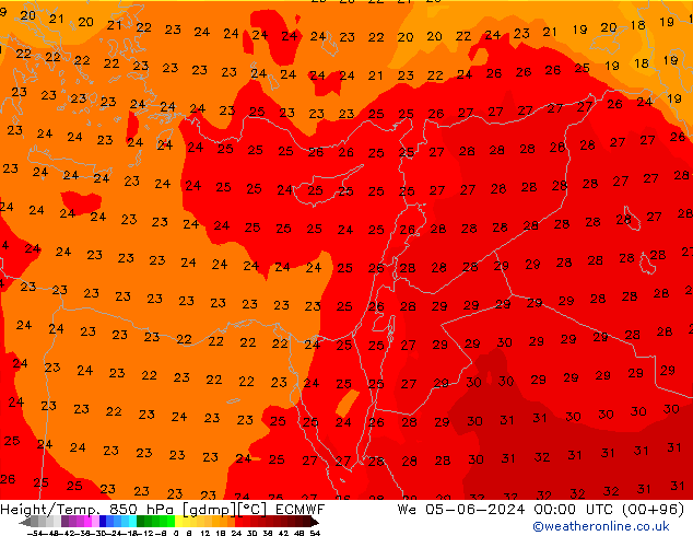 Z500/Yağmur (+YB)/Z850 ECMWF Çar 05.06.2024 00 UTC