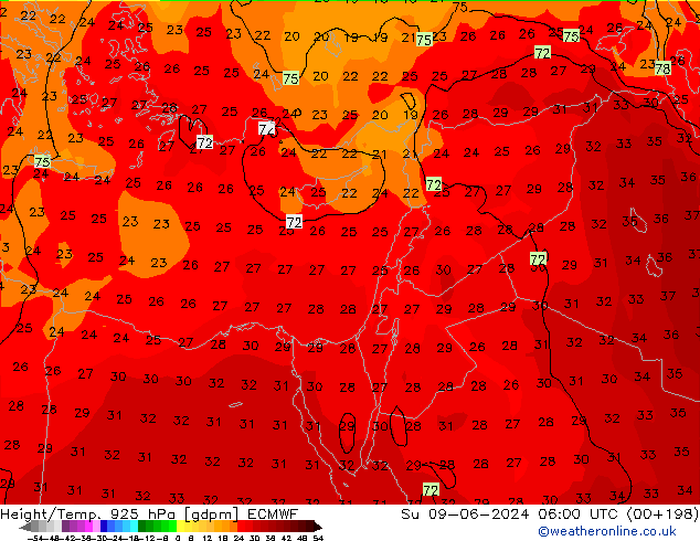 Height/Temp. 925 hPa ECMWF So 09.06.2024 06 UTC