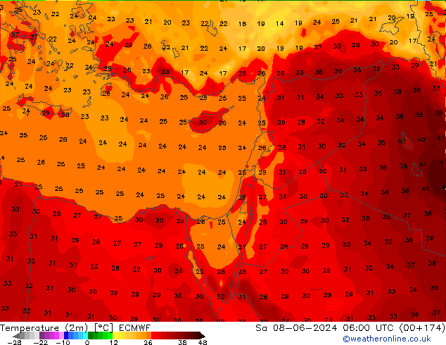 Sıcaklık Haritası (2m) ECMWF Cts 08.06.2024 06 UTC