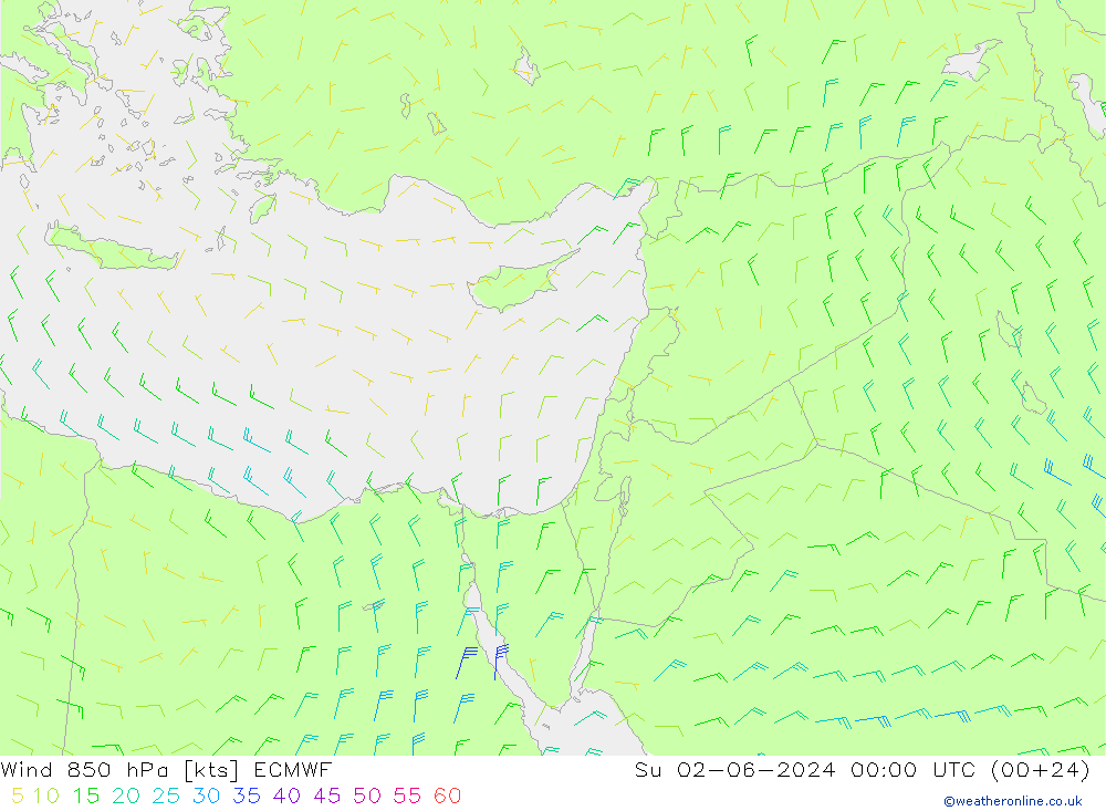 Wind 850 hPa ECMWF Su 02.06.2024 00 UTC