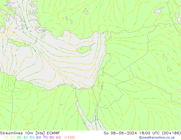 Streamlines 10m ECMWF Sa 08.06.2024 18 UTC