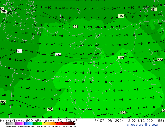 Z500/Rain (+SLP)/Z850 ECMWF Fr 07.06.2024 12 UTC