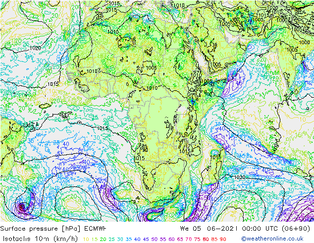 Isotachs (kph) ECMWF We 05.06.2024 00 UTC