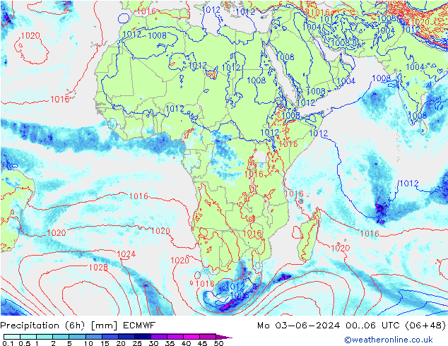 Z500/Rain (+SLP)/Z850 ECMWF pon. 03.06.2024 06 UTC