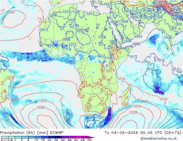 Yağış (6h) ECMWF Sa 04.06.2024 06 UTC