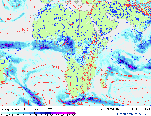 Precipitation (12h) ECMWF Sa 01.06.2024 18 UTC