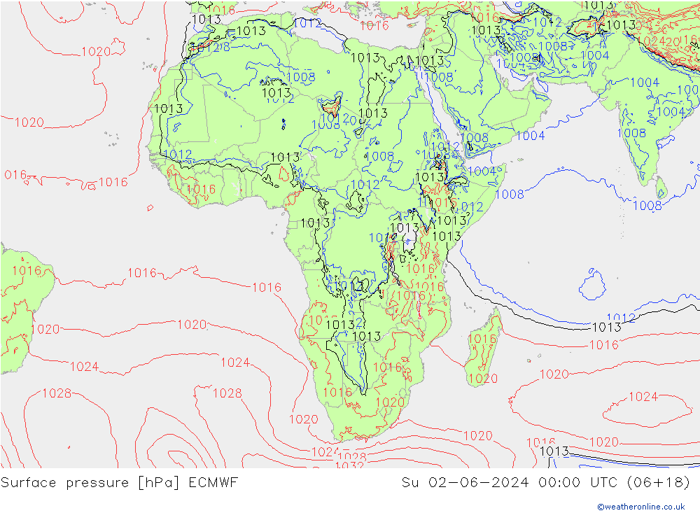 Pressione al suolo ECMWF dom 02.06.2024 00 UTC