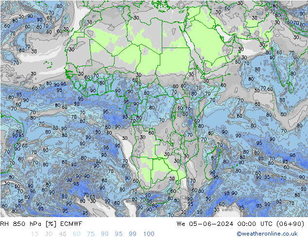 RH 850 hPa ECMWF mer 05.06.2024 00 UTC