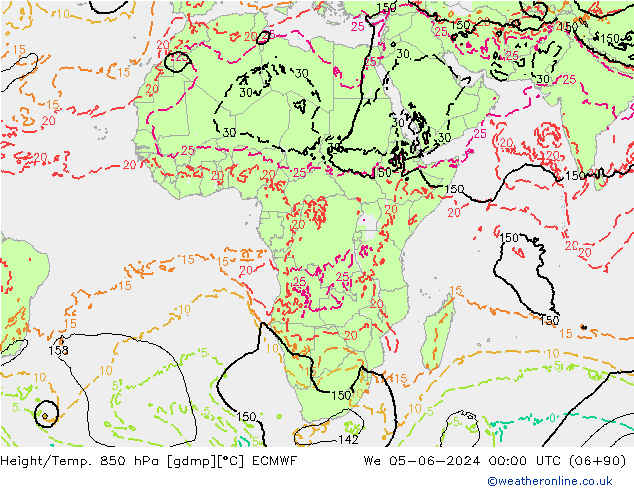 Hoogte/Temp. 850 hPa ECMWF wo 05.06.2024 00 UTC