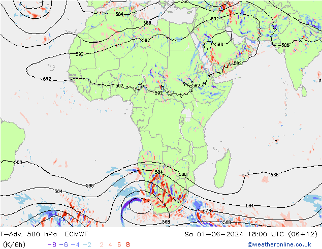 T-Adv. 500 гПа ECMWF сб 01.06.2024 18 UTC