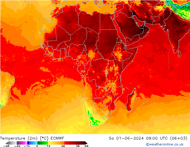Temperatuurkaart (2m) ECMWF za 01.06.2024 09 UTC