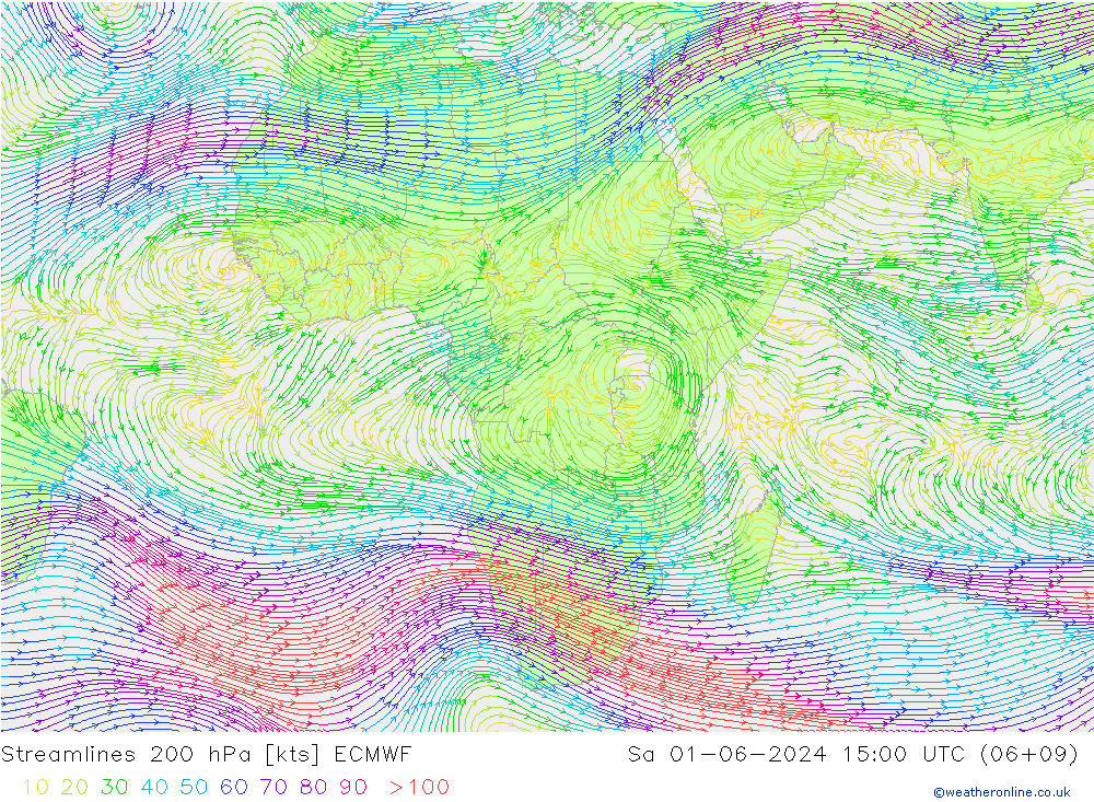 Streamlines 200 hPa ECMWF Sa 01.06.2024 15 UTC