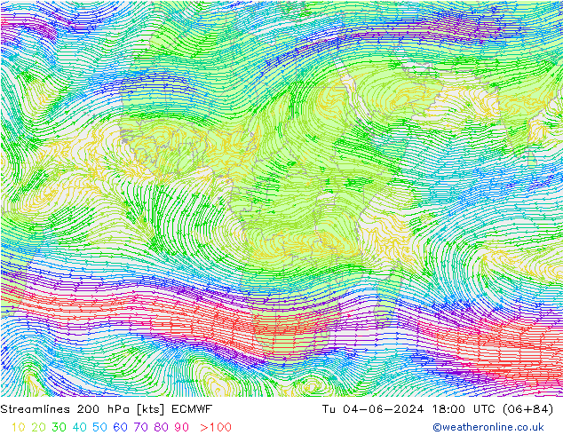 ветер 200 гПа ECMWF вт 04.06.2024 18 UTC