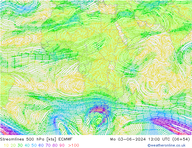 Stromlinien 500 hPa ECMWF Mo 03.06.2024 12 UTC
