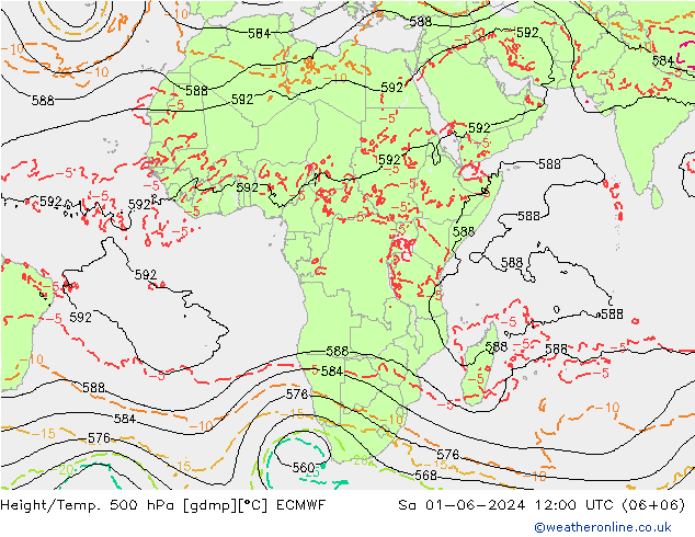 Z500/Rain (+SLP)/Z850 ECMWF Sa 01.06.2024 12 UTC