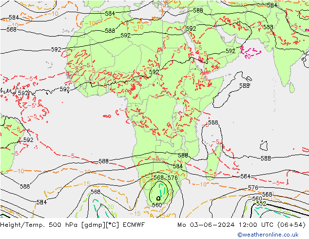 Height/Temp. 500 hPa ECMWF  03.06.2024 12 UTC