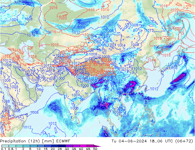 Nied. akkumuliert (12Std) ECMWF Di 04.06.2024 06 UTC