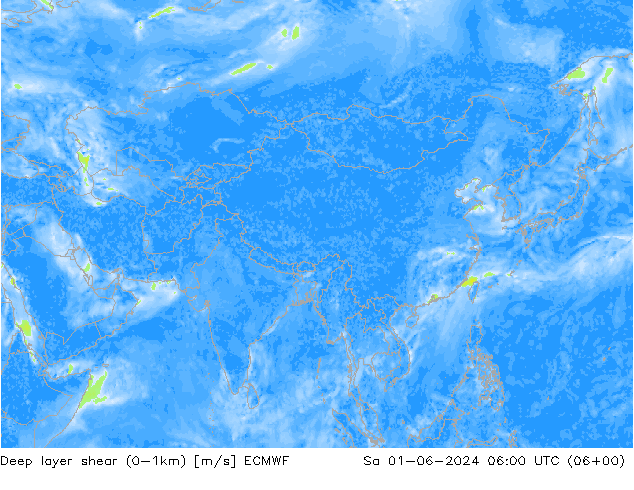 Deep layer shear (0-1km) ECMWF sab 01.06.2024 06 UTC