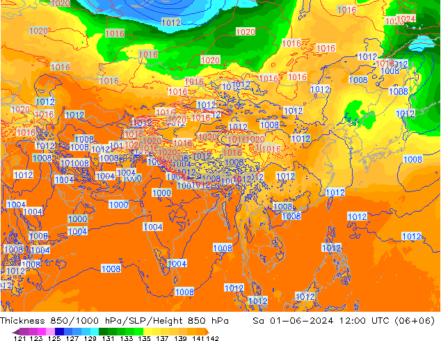 Thck 850-1000 hPa ECMWF Sa 01.06.2024 12 UTC