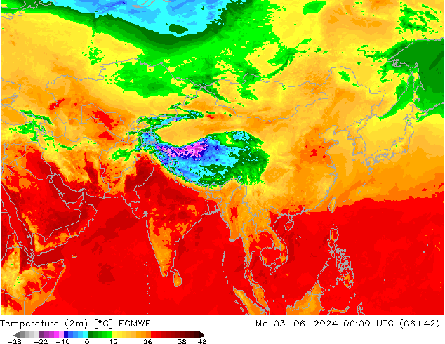 Temperature (2m) ECMWF Mo 03.06.2024 00 UTC