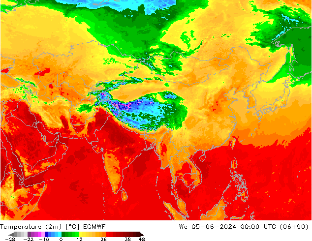 Temperatuurkaart (2m) ECMWF wo 05.06.2024 00 UTC