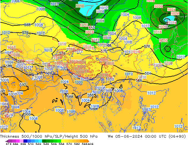 Espesor 500-1000 hPa ECMWF mié 05.06.2024 00 UTC