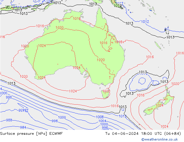 Surface pressure ECMWF Tu 04.06.2024 18 UTC